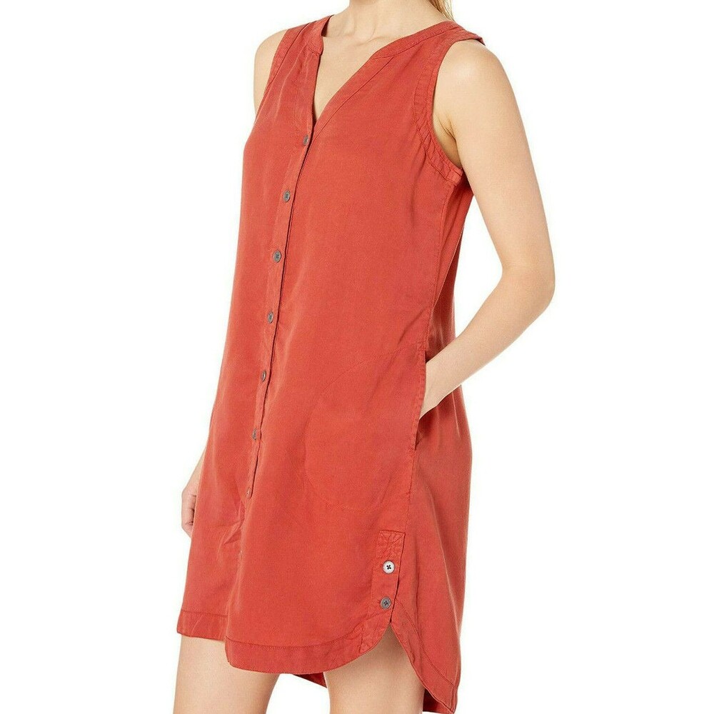 New Womens NWT PrAna L Talton Dress Pockets Patina Red Buttons Soft Sleeveless